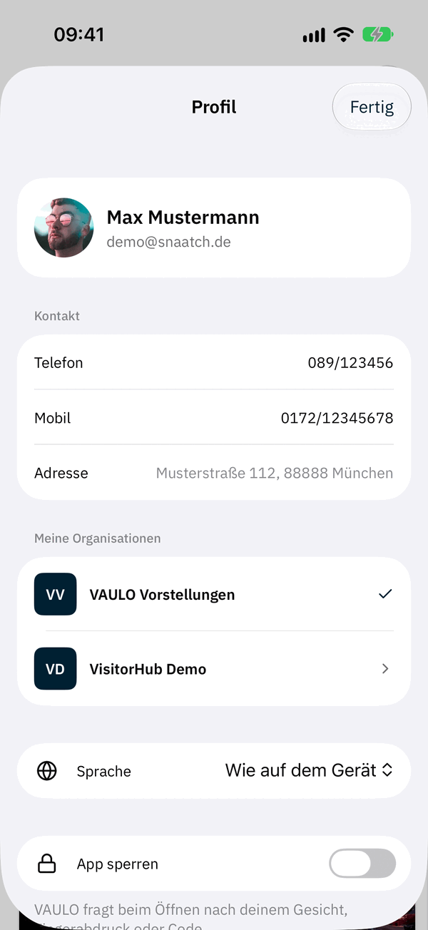 Profil in der VAULO App
