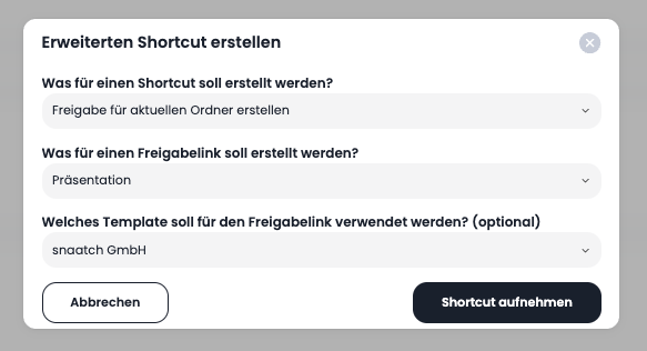 Shortcut aufnehmen