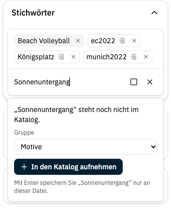 Ein Keyword in den Katalog aufnehmen