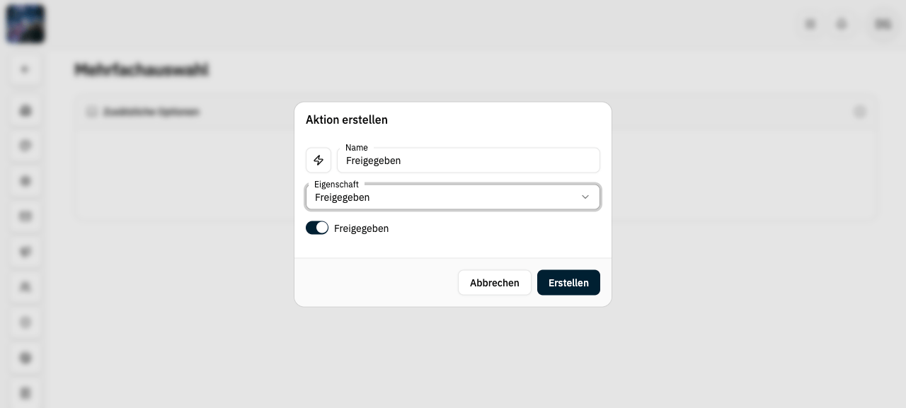 Option anlegen: Name, Eigenschaft und Wert