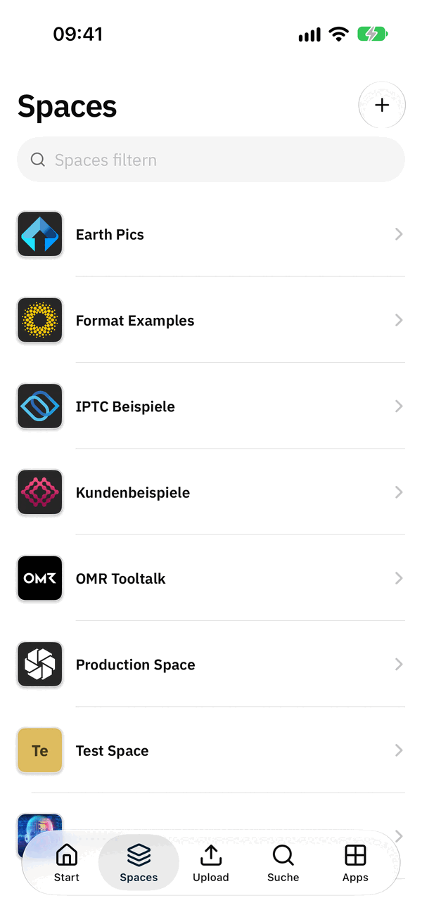 Spaces-Liste in der VAULO App