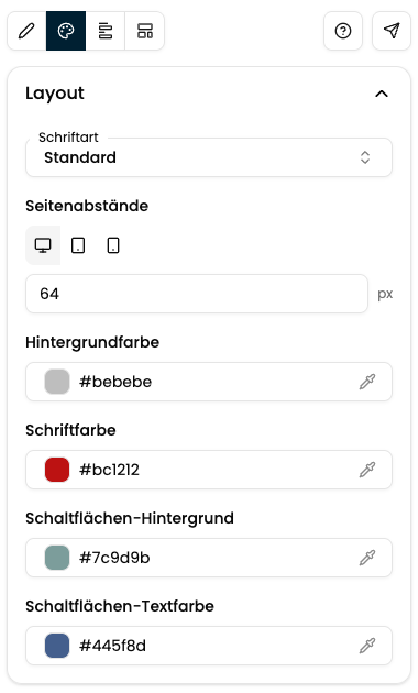 Rechte Sidebar im Presentation Studio mit Design-Reiter