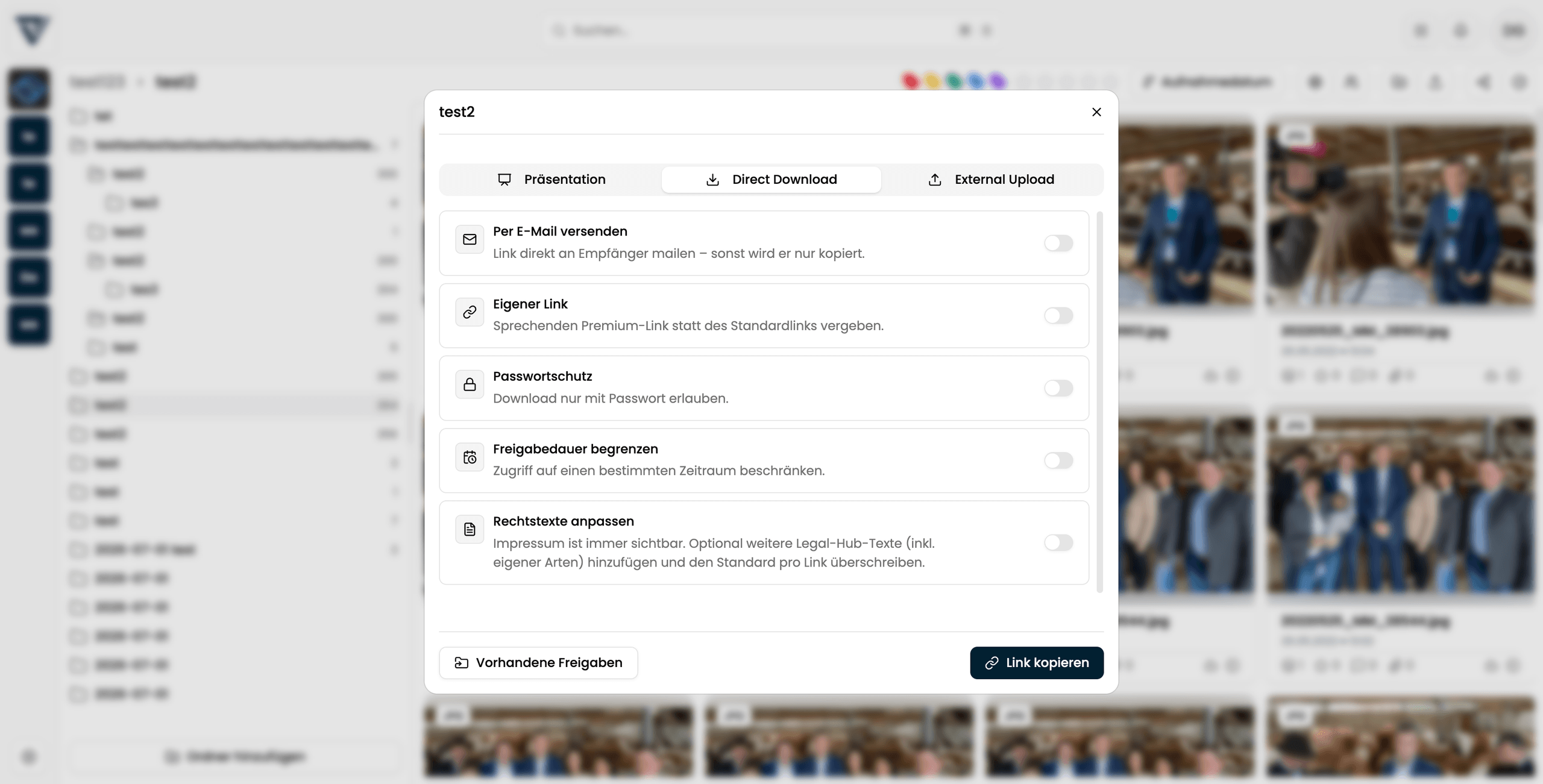 Direkt-Download im Teilen-Dialog