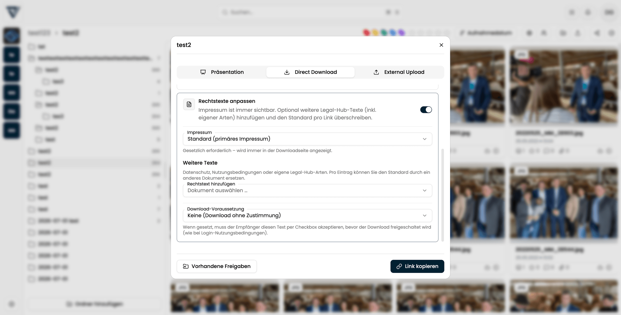 Rechtstexte anpassen im Direkt-Download