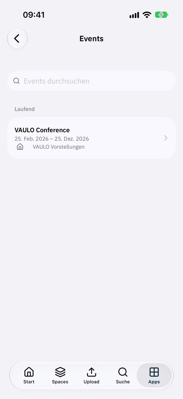 Events-Übersicht in der VAULO App